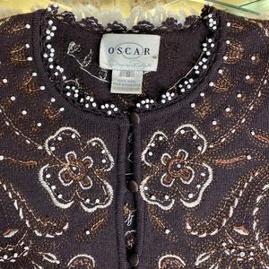 Oscar De La Renta Long Sleeve Cardigan Button Down Sweater